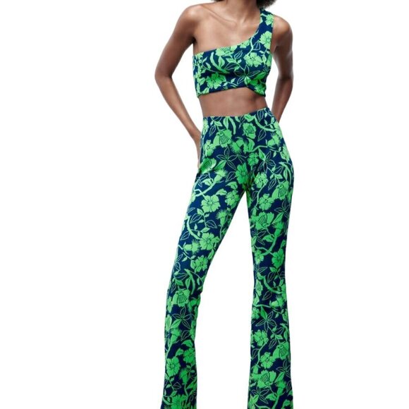 ZARA JACQUARD FLORAL PRINT PANTS & TOP MATCHING SET - Picture 1 of 7